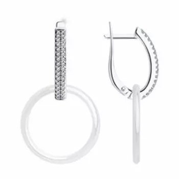 Серьги из серебра с керамическими вставками и фианитами