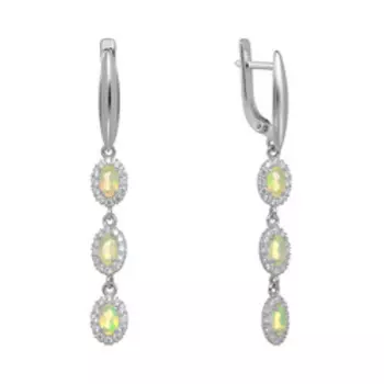 Серебряные серьги с фианитами и натуральными опалами