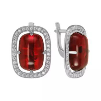 Серебряные серьги с фианитами и янтарем