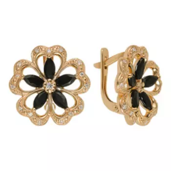 Серебряные серьги с фианитами и турмалинами "Цветы"