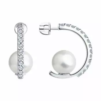 Серебряные серьги с фианитами и жемчугом