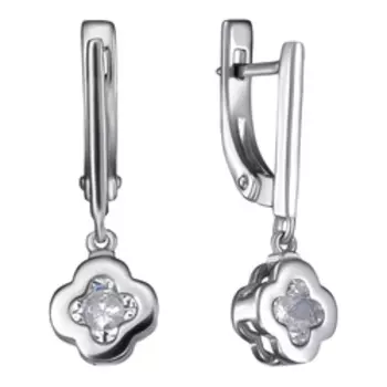 Серебряные серьги с фианитами "Клевер"