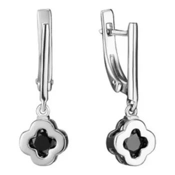 Серебряные серьги с фианитами "Клевер"
