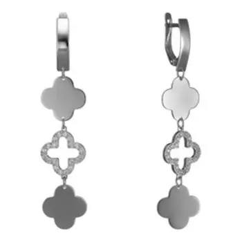 Серебряные серьги с фианитами "Клевер"