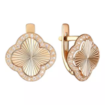 Серебряные серьги с фианитами "Клевер"