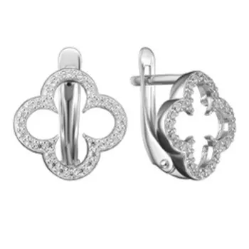 Серебряные серьги с фианитами "Клевер"