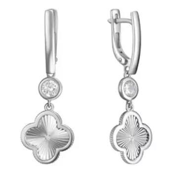 Серебряные серьги с фианитами "Клевер"