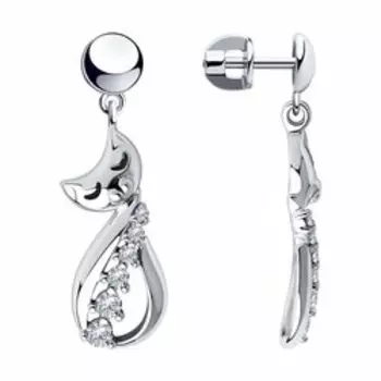 Серебряные серьги с фианитами "Кошки"