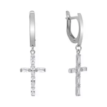 Серебряные серьги с фианитами "Крест"