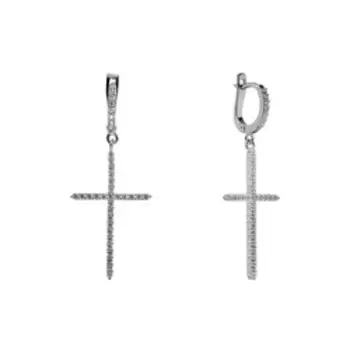 Серебряные серьги с фианитами "Крест"