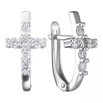 Серебряные серьги с фианитами "Крестики"