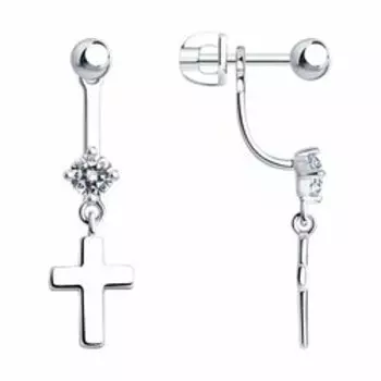 Серебряные серьги с фианитами "Крестики"