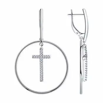 Серебряные серьги с фианитами "Кресты"
