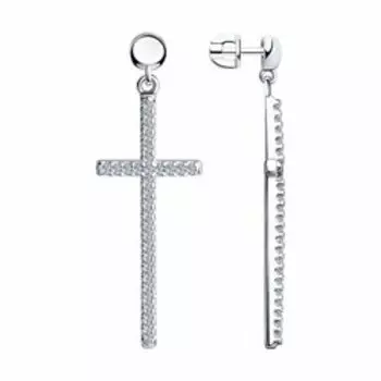 Серебряные серьги с фианитами "Кресты"