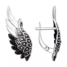 Серебряные серьги с фианитами "Крылья"