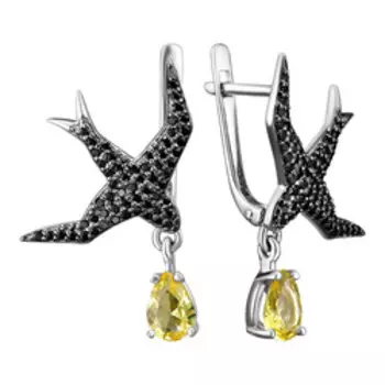 Серебряные серьги с фианитами "Ласточки"