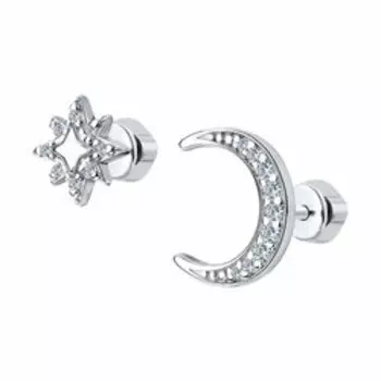 Серебряные серьги с фианитами "Месяц и звезда"