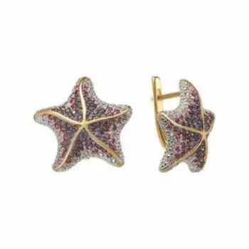 Серебряные серьги с фианитами "Морские звезды"