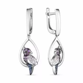Серебряные серьги с фианитами "Птички"