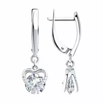Серебряные серьги с фианитами "Сердца"