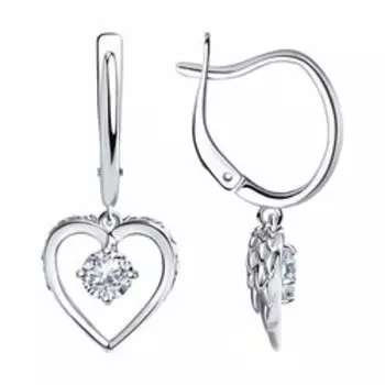 Серебряные серьги с фианитами "Сердца"