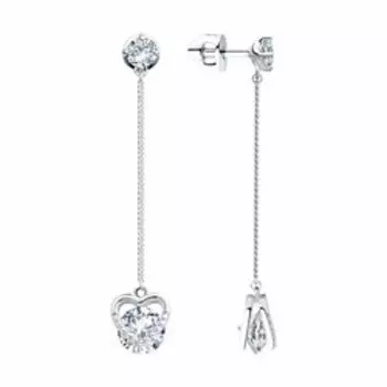 Серебряные серьги с фианитами "Сердце"