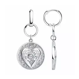 Серебряные серьги с фианитами "Сердце"