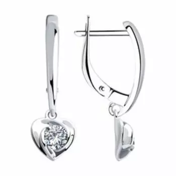 Серебряные серьги с фианитами "Сердце"