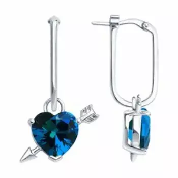Серебряные серьги с фианитами "Сердце"