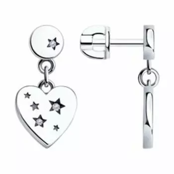 Серебряные серьги с фианитами "Сердечки"