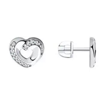 Серебряные серьги с фианитами "Сердечки"