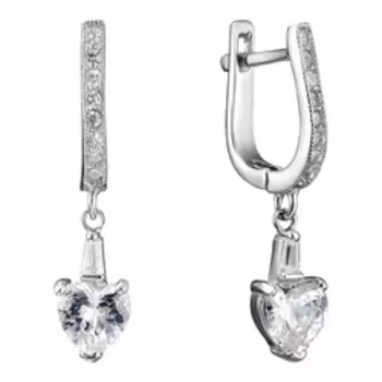 Серебряные серьги с фианитами "Сердечки"