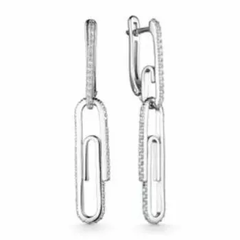Серебряные серьги с фианитами "Скрепки"