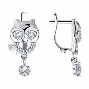 Серебряные серьги с фианитами "Совы"