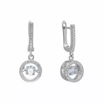 Серебряные серьги с фианитами "Танцующий камень"