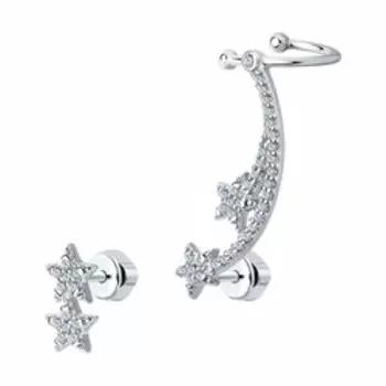 Серебряные серьги с фианитами "Звезды"