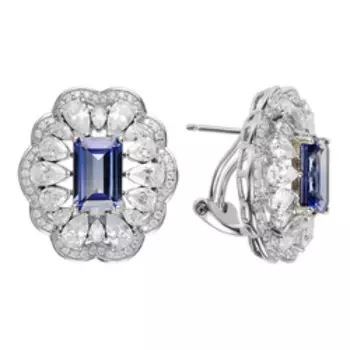 Серебряные серьги с фиолетовым и бесцветным кубическим цирконием