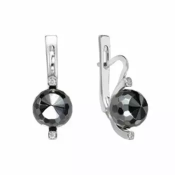 Серебряные серьги с гематитом и фианитами