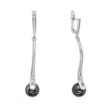 Серебряные серьги с гематитом и фианитами