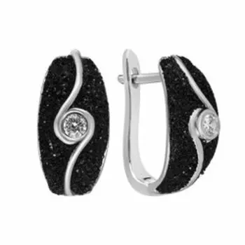 Серебряные серьги с глиттером и фианитами