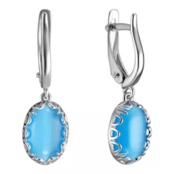 Серебряные серьги с голубым кошачьим глазом