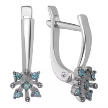 Серебряные серьги с голубыми бриллиантами "Цветы"