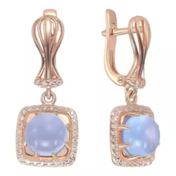 Серебряные серьги с голубыми халцедонами и фианитами