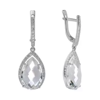 Серебряные серьги с горным хрусталем и фианитами