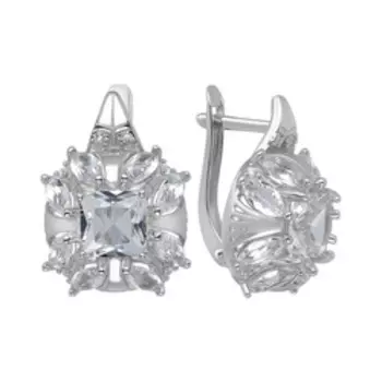 Серебряные серьги с горным хрусталем и фианитами