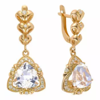 Серебряные серьги с горным хрусталем и фианитами