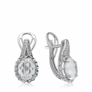 Серебряные серьги с горным хрусталем и фианитами