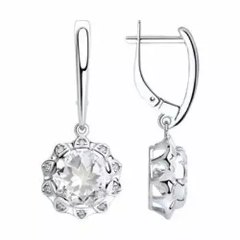 Серебряные серьги с горным хрусталем и фианитами