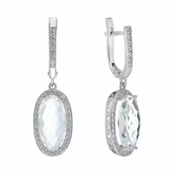 Серебряные серьги с горным хрусталем и фианитами