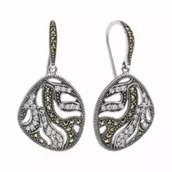 Серебряные серьги с горным хрусталем и марказитом